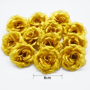 Yoshiko 50ST Konstgjorda Guld/Silver Rose Siden Blommor Dekoration för bröllopsfest Hem DIY-Inredning Brud Falska Blommor
