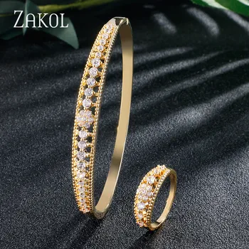 ZAKOL Micro Inlaga Cubic Zirconia Blommor Bridal Smycken Armband Ring för Kvinnor Bröllop Middag Födelsedag Gåvor FSSP3124
