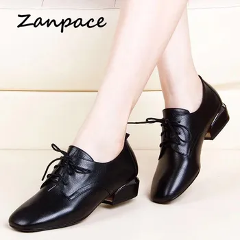 Zanpace Våren Kvinnor Stövlar 2020 Läder Boots med Höga Klackar Hösten Kvinnor Casual Skor Hemma med Stövlar Fyrkantig Tå Svarta Stövlar