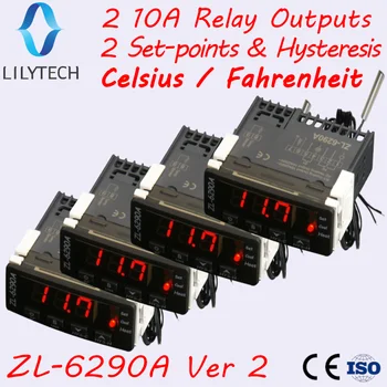 ZL-6290A, 4 st pack, Celsius Fahrenheit alternativ, Dubbla utgångar 10A, Termostat för inkubator, Liknande STC-1000, ITC-1000