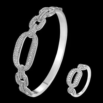 Zlxgirl smycken lyx varumärke 3A cubic zircon koppar armband smycken ring bröllop tillbehör set metall koppar par armband