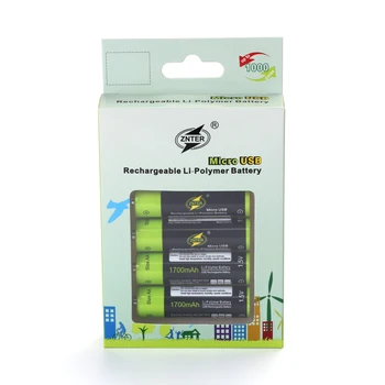 ZNTER 2/4st AA Laddningsbart Batteri 1,5 V 1700mAh USB-Laddning av Litium Batteri Bateria med Micro-USB-laddningskabel