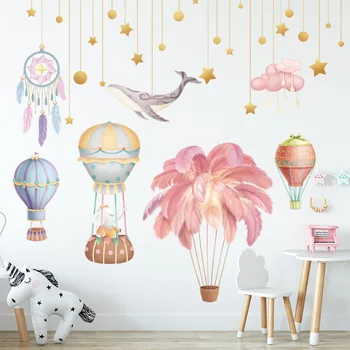 Zollor Tecknat väggdekaler Luftballong Fjäder Whale Sovrum Sovrum för Barnen Dagis Klassrummet Dekorera Klistermärke