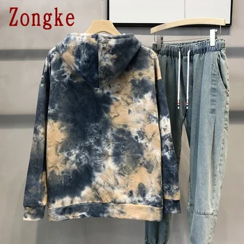 Zongke 2020 Hösten Casual Tie Dye Hoodie Män Kläder Harajuku Hip Hop Tröja Japanska Streetwear-M-3XL
