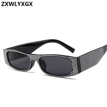 ZXWLYXGX Små fyrkantiga solglasögon för kvinnor imitation diamond sjungit lasses Retro kvällen glasögon cross mode solglasögon UV400