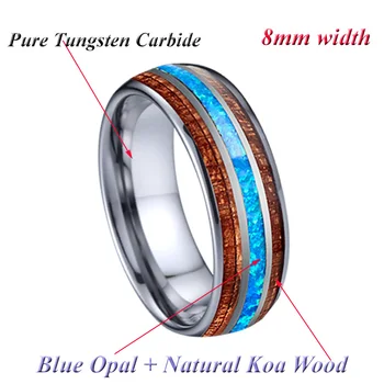 Älskar Allianser Blå Opal Volfram smycken USA stil 8mm hårdmetall Koa trä par vigselringar för män och kvinnor eller