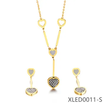 Älskar Crystal Stone Halsband Hängande Örhängen Smycken Set för Kvinnor Eller Fahion XLED-0011-S