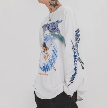 Ångest Män Långärmad Angel Grafiska T Shirt Överdimensionerade Tees Män Hip Hop Streetwear 2020 Trender Produkter Mens Kläder Toppar