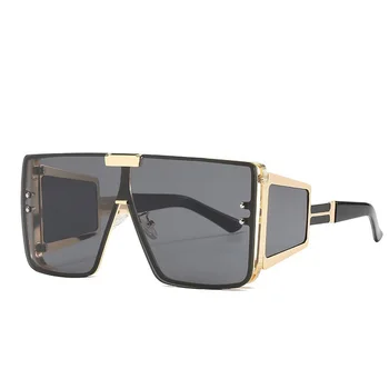 Överdimensionerade Fyrkantiga Solglasögon för Kvinnor Fashion Designer Metall Gula Nyanser Stora solglasögon Män Lyxiga Glas Runt om UV400
