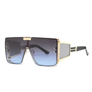 Överdimensionerade Fyrkantiga Solglasögon för Kvinnor Fashion Designer Metall Gula Nyanser Stora solglasögon Män Lyxiga Glas Runt om UV400
