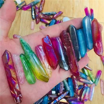100g Rainbow Aqua Aura Quartz Crystal Led Titan Beläggning från Naturlig kvartskristall Poäng Hänge Halsband