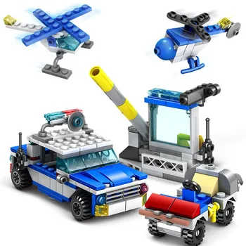 16Pcs/massa Staden SWAT-Polis Helikopter Bil byggstenar Sätter Playmobil Brinquedos DIY Tegel Pedagogiska Leksaker För Barn