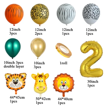 18pcs Djungel Djur Ballonger Ange Chrome-Metalliska Latex Ballong 30inch Guld Nummer Globos Kids Birthday Party Baby Dusch Inredning