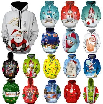 2020 Mode Ugly Christmas Sweater Kvinnor Jul Tröja Fula Nyhet Snögubbe 3D-Tröja med Huva Sweate Santa Claus Stor Storlek