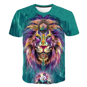 2020 Nya 3D-Lion T-shirt Män är Djur T-shirt Cool 3D-format Mönster 3DT Shirt Sommaren Trend Kort Ärm