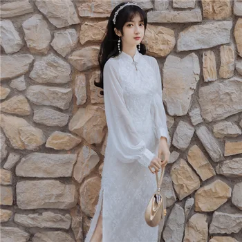 2020 Sommaren Nya Eleganta Slimmade Aristokratiska Bubbla Ärm Bättre Cheongsam Klä Traditionell Kinesisk Lykta Ärm Party Dress