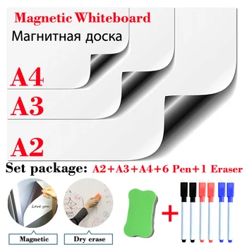 3 St Magnetisk Whiteboard Torr Radera White Board Mjuk Hem Kök Magnet Pad Kylskåp Barn Ritbordet A2+A3+A4 Uppsättning Paket