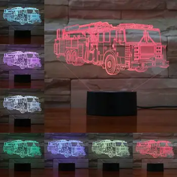 3D Car Modell Lampan Tryck på Fjärrkontrollen USB-Night Light Brand Lastbil Buss Mc Boy Gåva Sovrum och Utflyktsdisk Inredning och Atmosfär Belysning Lampara