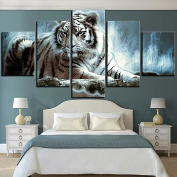 5 Stycken Djur Tiger Duk Målning Forest King Affischer Odjuret Bilder För Mode Nya Hem Living Room Decoration Eller Ram