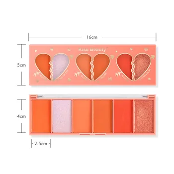 6 Färgen Blush Palette Vitare Orange Nude Makeup högglansiga Ögonskuggor Rouge Pigment Palett Makeup Cosmetics Ansikte Rodnar