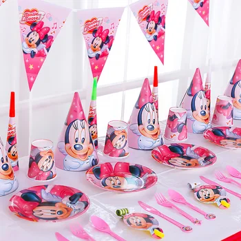77Pc Tecknat Röda Minnie Mouse Disney Baby Dusch Pojkar Födelsedag Dekoration Bröllop Händelse Party Supplies Uppsättningar Porslin För 6 Barn