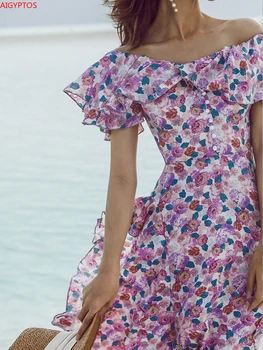 AIGYPTOS Ursprungliga design romantisk temperament,alla-match halsen print mode beach holiday stil lång klänning 2020