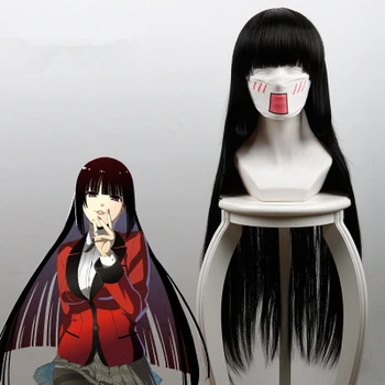 Anime Kakegurui - Spelmissbrukare Jabami Yumeko Svart Stright Cosplay Peruk Flicka Hime Skära Långa Lolita Wig