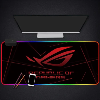 Anime ROG RGB-Gaming musmatta Gamer Dator Mousepad Bakgrundsbelyst Mause Stort Skrivbord Tangentbord LED Möss Mat