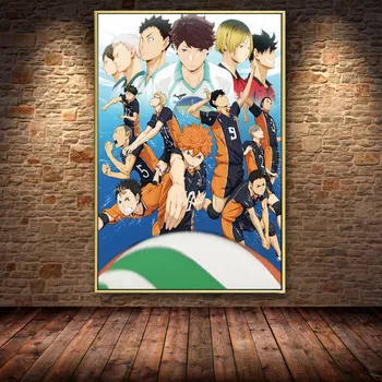 Anime Volleyboll-Pojkar Affisch Duk Målning Haikyuu Japansk Tecknad Affisch På Väggen Konst Bilder För Barn Rum Sovrum Cuadros