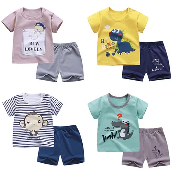 Baby Mjuk Bomull Shorts, T-shirt, Pojkar och Flickor, Barn Dinosaurie Tecknat Kläder, 0-6 År, Billiga Material