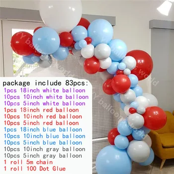 Ballong Arch Kit Vit Röd Latex 83pcs/Set Blå Mandelkaka Ballon Bröllop, Födelsedagsfest Krans Baby Dusch Bakgrund Inredning