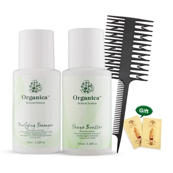 Behandling hår uträtning Organica 100 ml Naturliga Hår Puirfying Schampo+100 ml Ekologisk hydrolyserat keratin Form Booster Eller