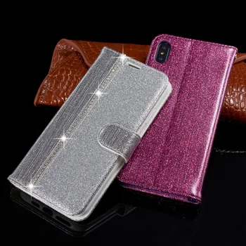 Bling Diamond Flip Case För iPhone 11 Pro Max 7 Plus 6 8 6S XS X XR 8Plus iPhone11 SE 2020 Läder Plånbok Glitter Telefonen Fall