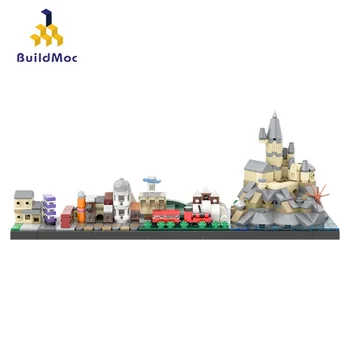 Buildmoc Stadens Arkitektur-Skylines Harry-Film Slott Hօgwartsed Skolan Modell Pendeltåg Byggsten Leksaker För Barn Presenter