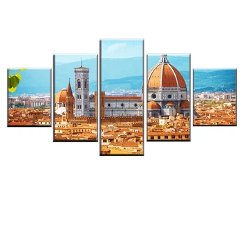 Canvas affisch 5 stycken Florens Katedral målning HD skriva ut arkitektoniska landskapet bild modulära heminredning wall art