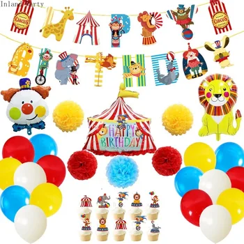 Cirkus Birthday Party Decoration Ballonger Elefant Clown Cake Toppers Banner för Baby Shower Carnival Nöjespark Leveranser