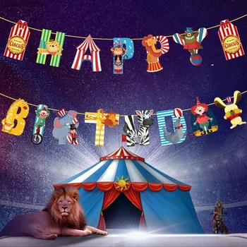 Cirkus Birthday Party Decoration Ballonger Elefant Clown Cake Toppers Banner för Baby Shower Carnival Nöjespark Leveranser