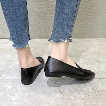 COOTELILI Kvinnor Flats Skor Loafers i Läder Mode Skor Svart Brun Slip på Spetsiga Tå kvinnor skor