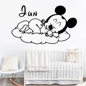 Disney Sova Musse Pigg Fria Egna Barnet Namn Vägg Dekal För Förskole-Barn Babys Rum Tillbehör Dekal Väggmålningar