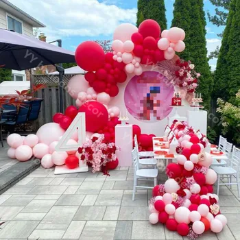 DIY Macaron Baby Rosa Röd Latex Ballonger Krans Arch Kit Globala Födelsedag, Bröllop, alla Hjärtans Dag-Årsjubileum Part Inredning