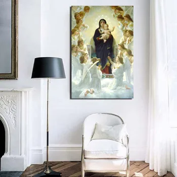 Estetiska Vår Lady-Queen Of Angels Affisch Vintage Duk Målning Skriva Vardagsrum Heminredning Moderna Tavlor Oljemålning