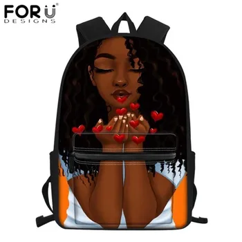 FORUDESIGNS Afro Lady Tjej Skolan Påsar College Flickor Casual Ryggsäckar Afrika Skönhet Prinsessa Flickor Print Hållbar Skola Bagpacks