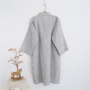 För män Bomull Kompress Robe Lös Tunn Stil Badrock Japansk Kimono Sleepwear Mens Luvtröja Kläder V-Neck Pyjamas Morgonrock