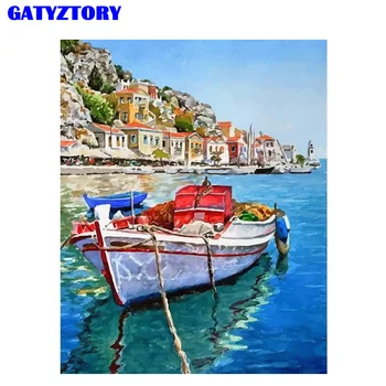 GATYZTORY 60x75cm Frame båt DIY Målning Av Nummer Kit Akryl Paint By Numbers landskap Modern Vägg Konst Bild Av Nummer