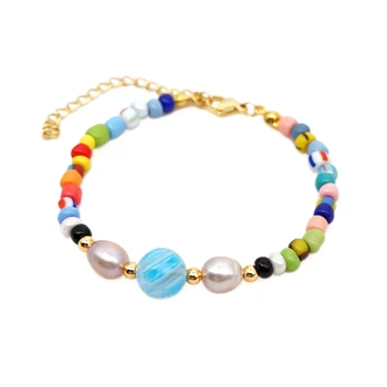 GO2BOHO Riktig Pärla Armband Rainbow Macrame Armband För Kvinnor Boho Smycken Pulseras Mujer Moda 2020 Multicolor Handgjord Gåva