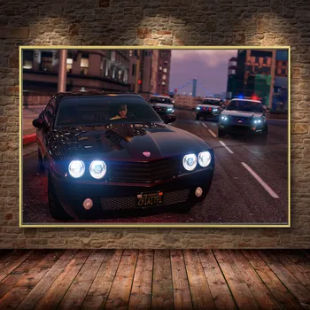 Grand Theft Auto V tv-Spelet GTA 5 Skriva ut Affisch Wall Art Canvas Tavla till Vardagsrummet massivt trä hängande bläddra heminredning