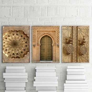 Guld Marocko Dörren Konsttryck Hem Dekorativa Bilder Arkitektur Affischer Wall Art Canvas Att Måla Bilden För Vardagsrummet
