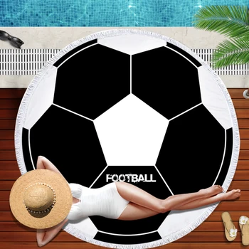 Hotsale Fotboll 3D-Utskrifter Microfiber Runda Handduk med Tofs Stora badlakan, Filt Picknick yogamatta Duk