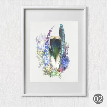 Inramade Canvas Utskrift Fjäder Ut Akvarell Målning Fjäder Konst Akvarell Blå Blommor Botaniska Affisch Art-Affisch