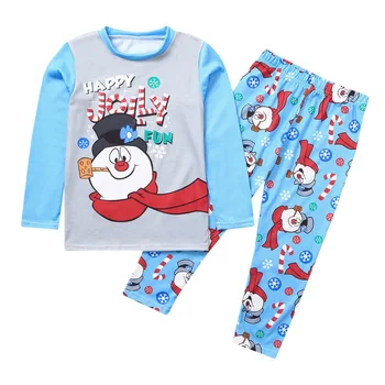 Jul Familj Matchande Outfits Lång ärm O-neck Xmas pyjamas för Barn Vuxen Hemmakläder Bomull Höst kläder Brev snögubbe